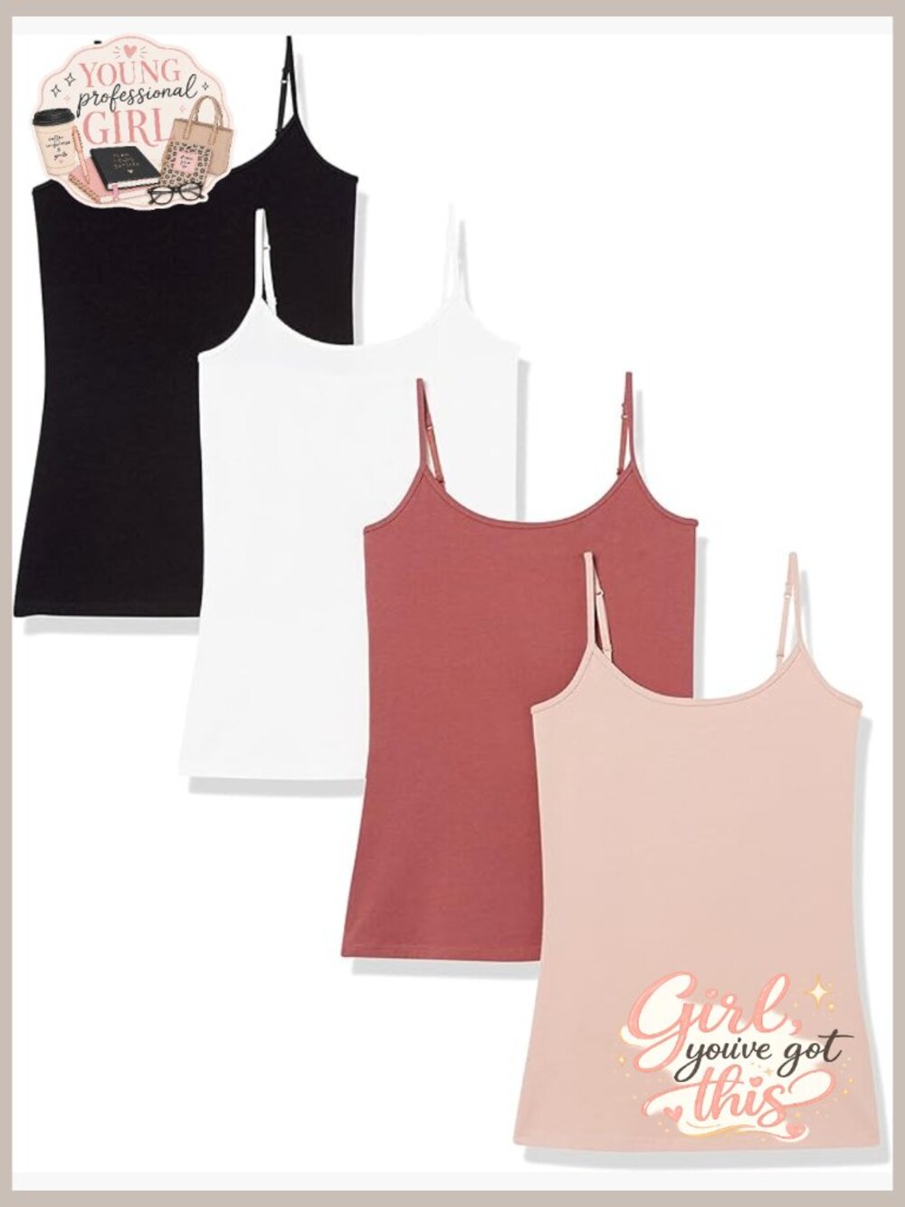 Women's Slim-Fit Camisole Layering Tank Top 4-Pack